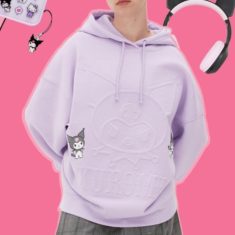 Hello Kitty Kuromi S oversized Lavender Hoodie Sweatshirt